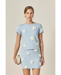 English Factory Women's 3D Flower Knit Top