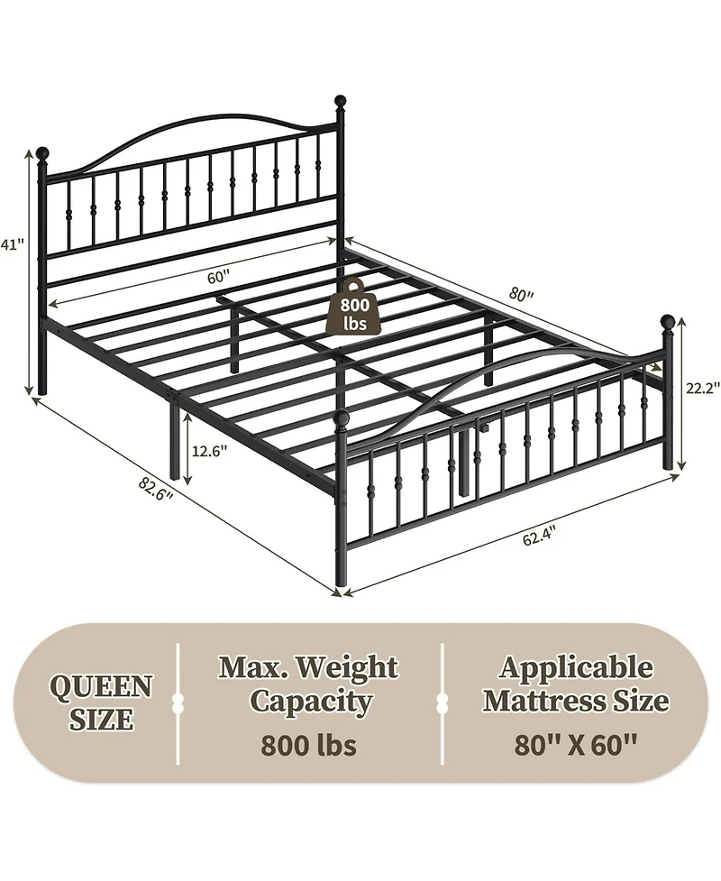 gaomon Metal Platform Bed Frame with Vintage Circular Headboard and Footboard, Heavy-Duty Iron Frame, No Box Spring Needed, Noise-Free Design