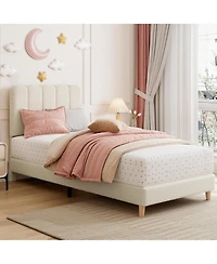 gaomon Bed Frame, Boucle Upholstered Platform with Wave Headboard for Girls/Boys/Kids, Easy Assembly,Wooden Slats Support, No Box Spring Needed
