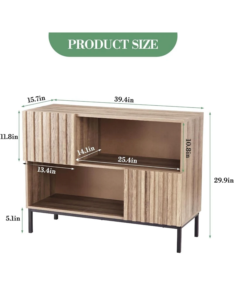 gaomon Farmhouse Entryway Table with Storage Shelves & Metal Legs - Wooden Sideboard Buffet Cabinet, Sofa Table for Living Room, Dining Room