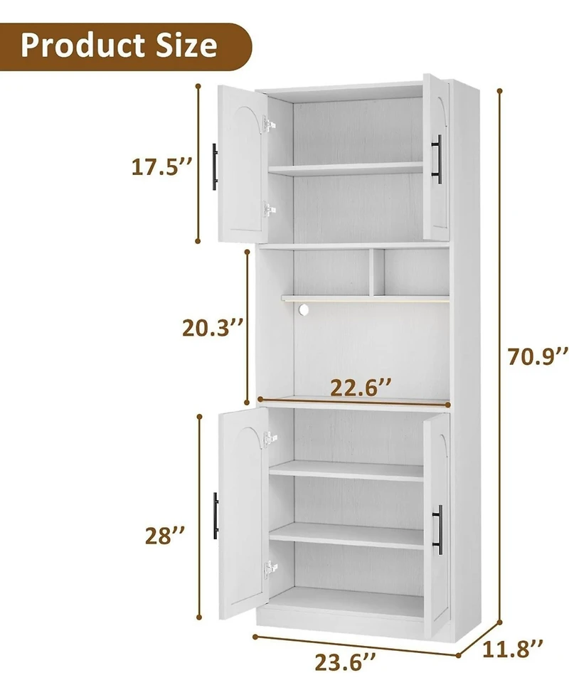 gaomon Tall Pantry Cabinet with Countertop, Kitchen Cabinets with Led Light Strip & Microwave Shelf