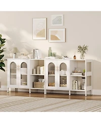 gaomon Sideboard Buffet Cabinet, Storage Cabinet with Wooden Frame, Tempered Glass Doors, Adjustable Shelves, Multi-Functional Storage for Living Room