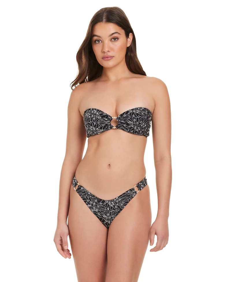 Red Carter Women's Bandeau Neck Embroidered Bikini Top