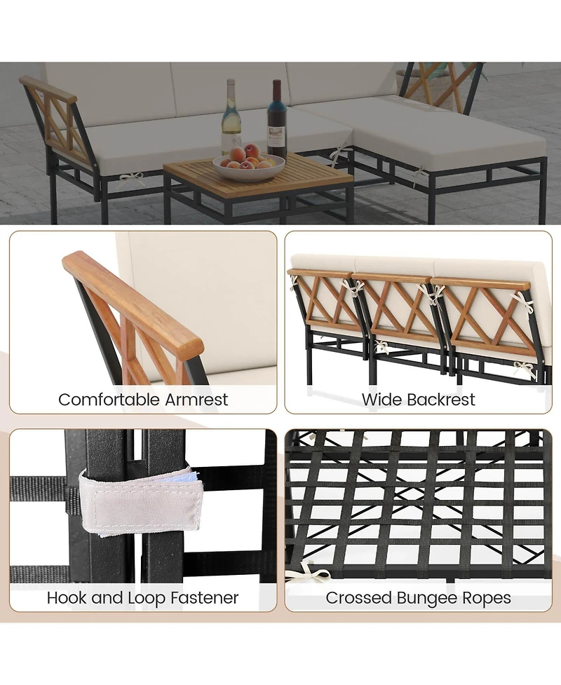 Costway 3 Pcs L-Shaped Patio Furniture Set with Loveseat Square Coffee Table Soft Back