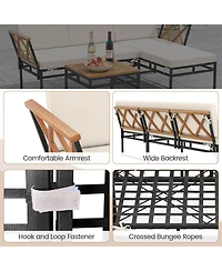 Costway 3 Pcs L-Shaped Patio Furniture Set with Loveseat Square Coffee Table Soft Back