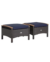 Gymax 2PCS Patio Ottomans Wooden Handles Rattan Knitting Foot Pedal