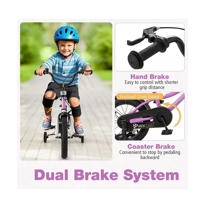 Hongge Kids Bike 14 Inch Children Training Bicycle with 2 Brake for 3-5 Years Old