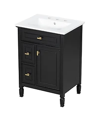 Sillysis Bathroom Vanity with Sink, Freestanding Solid Wood & Mdf Cabinet, Flip Drawer Adjustable Shelf for Storage