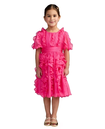 Mac Duggal Little Girls Chiffon High Neck Ruffle Dress