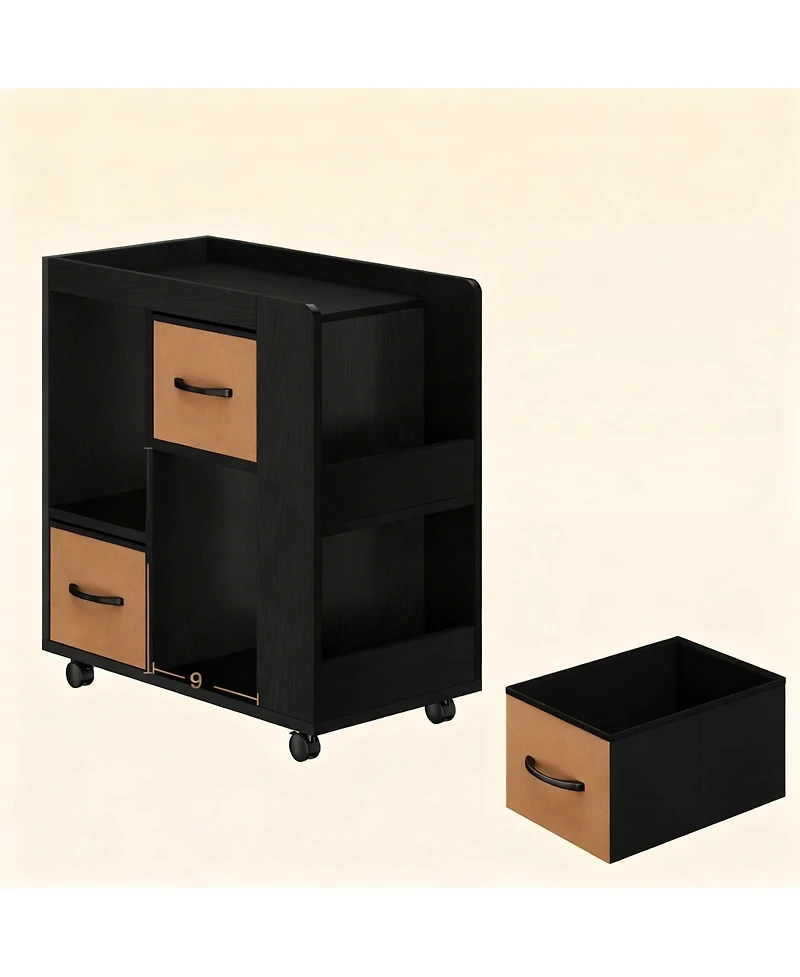 Yigii Rolling Storage Cart with 2 Fabric Drawers & 4 Shelves for Books, Magazines, Records