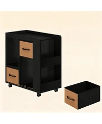Yigii Rolling Storage Cart with 2 Fabric Drawers & 4 Shelves for Books, Magazines, Records