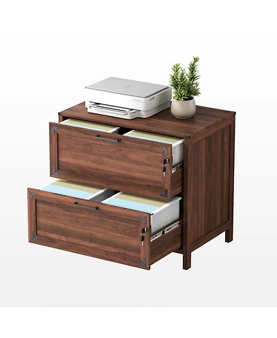 Rainsken 2 Drawer File Cabinet, Home Office Filing Organizer, Wood Lateral Filing Cabinet with Lock for Letter/Legal/A4/F4