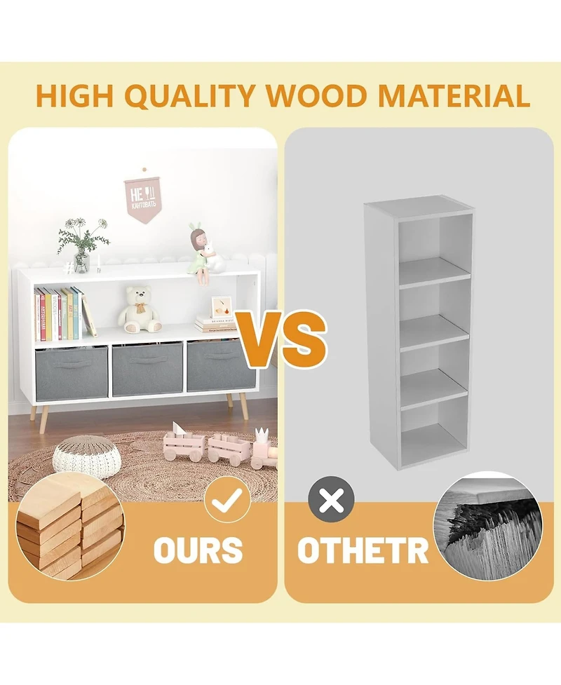 Rainsken Kids Bookcase and Bookshelf, Toy Storage Cabinet Organizer with 3 Collapsible Fabric Drawers for Playroom