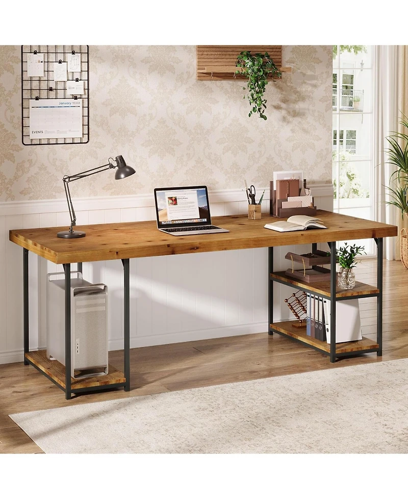 Tribesigns 71-Inch Extra Long Desk with Shelves, Industrial Solid Wood Home Office Desk, Large Office Computer Table Writing Gaming Workstation