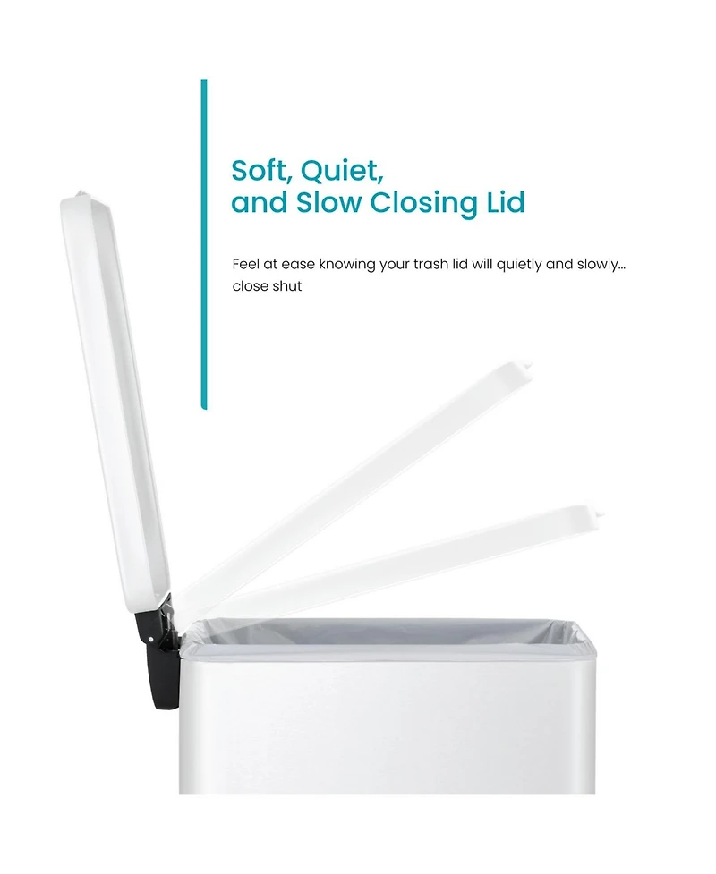 Home Zone Living 8 Gallon Slim Stainless Steel Kitchen Trash Can with Step Pedal and Soft Close Lid