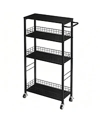 Yigii 4-Tier Slim Storage Cart with Wood for Narrow Spaces - Multi-Purpose Use