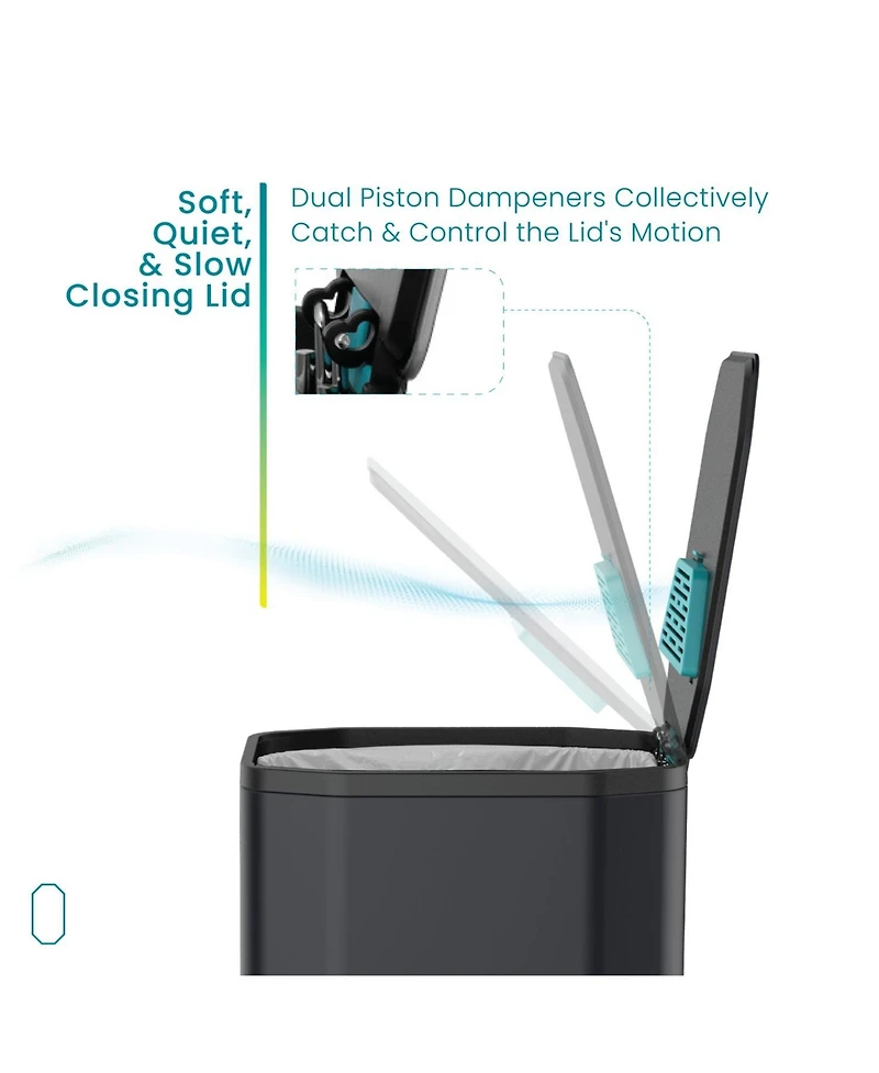 Home Zone Living 13 Gallon Slim Stainless Steel Kitchen Trash Can with CleanAura Odor Control and Soft Close Lid