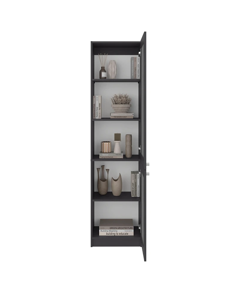 Fm Furniture Milo Modern Storage Cabinet with 5 Shelves and Glass Front, Minimalist Design