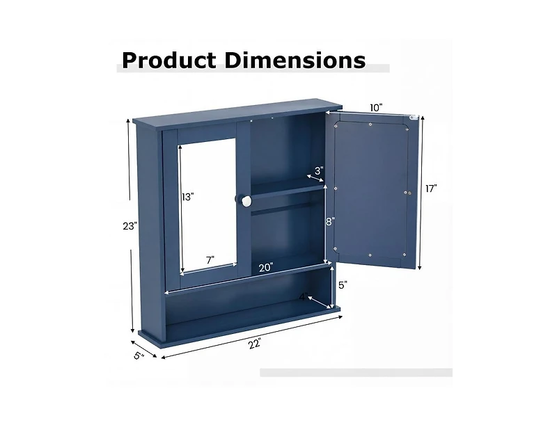 Slickblue Wall Mounted Mirror Cabinet with Storage Shelf and Doors