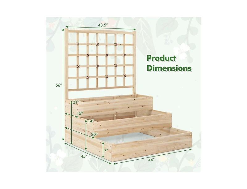 Slickblue 3-Tier Raised Garden Bed with Lattice Trellis