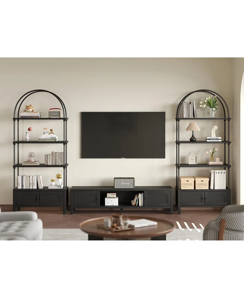 Sugift 71-Inch Tall Arched Bookshelf Bookcase Shelving Unit with Storage Cabinet Heavy for Living Room/Office