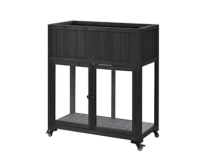 sumyeg Patio 35.4"x17.7"x37.4" Mini Wood Cold Frame 2 Doors Garden Greenhouse with Wheels,Raised Bed Liner