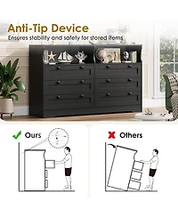 gaomon 6 Drawer Dresser for Bedroom, with Rgb Led Lights & Power Outlet, 55" Wide Chests of Drawers Dresser Tv Stand for 55 Inch Tv