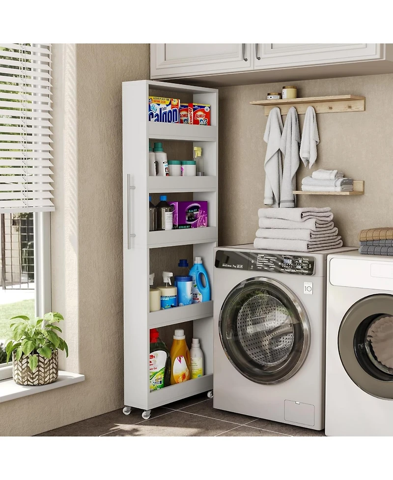 Tribesigns 5-Tier Tall Narrow Storage Cart on Wheels, 63 '' Mobile Shelf Organizer, Rolling Utility Cart for Kitchen, Dining Room, Small Spaces