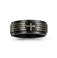 Bling Jewelry Black Spinner Religious Cross Words Lords Prayer Fidget Band Ring Stainless Steel