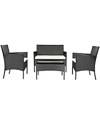 Gymax 4PCS Outdoor Furniture Set Patio Rattan Conversation Set w/ Beige Cushion