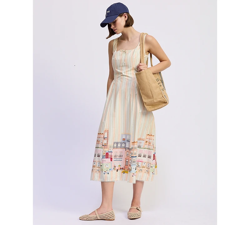 En Saison Women's Square Neck Athena Midi Dress