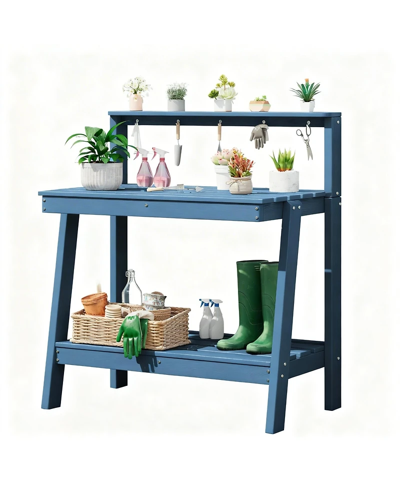 Yigii Outdoor gardening 3-tier shelf with angled legs and hooks