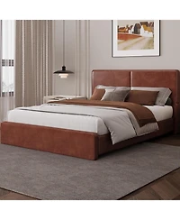 gaomon Bed Frame with 2 Storage Drawers, Faux Leather Low Profile Bed Base with Wood Slat Support, No Box Spring Needed, Easy Assembly