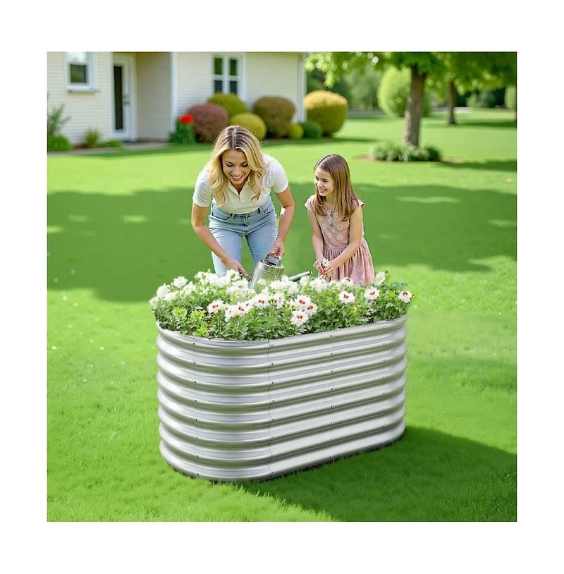 Slickblue 4x2x2 ft Oval Metal Raised Garden Bed Galvanized Steel