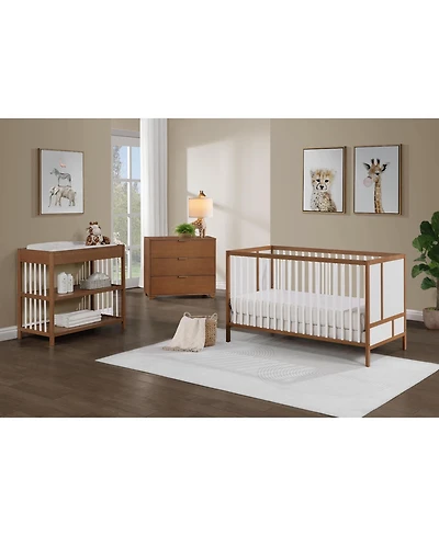 flynama 3in1 Convertible Crib with Solid End Panels Geometric Lines Solid Wood Three Adjustable Mattress Heights for Baby Nursery