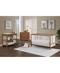 flynama 3in1 Convertible Crib with Solid End Panels Geometric Lines Solid Wood Three Adjustable Mattress Heights for Baby Nursery
