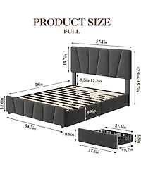 gaomon Linen Upholstered Bed Frame - Platform Bed Frame with 4 Storage Drawers & Adjustable Headboard, Wood Slat Support, No Box Sping Needed