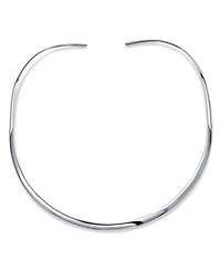 Bling Jewelry Simple Charm Slider Contoured Choker Collar Statement Necklace .925 Sterling Silver 3MM