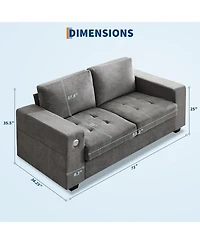 gaomon 70" Versatile Contemporary Sectional Sofa in Chenille Fabric for Two with Usb Charging Port and Side Storage Pocket, Fabric Cover Removabl