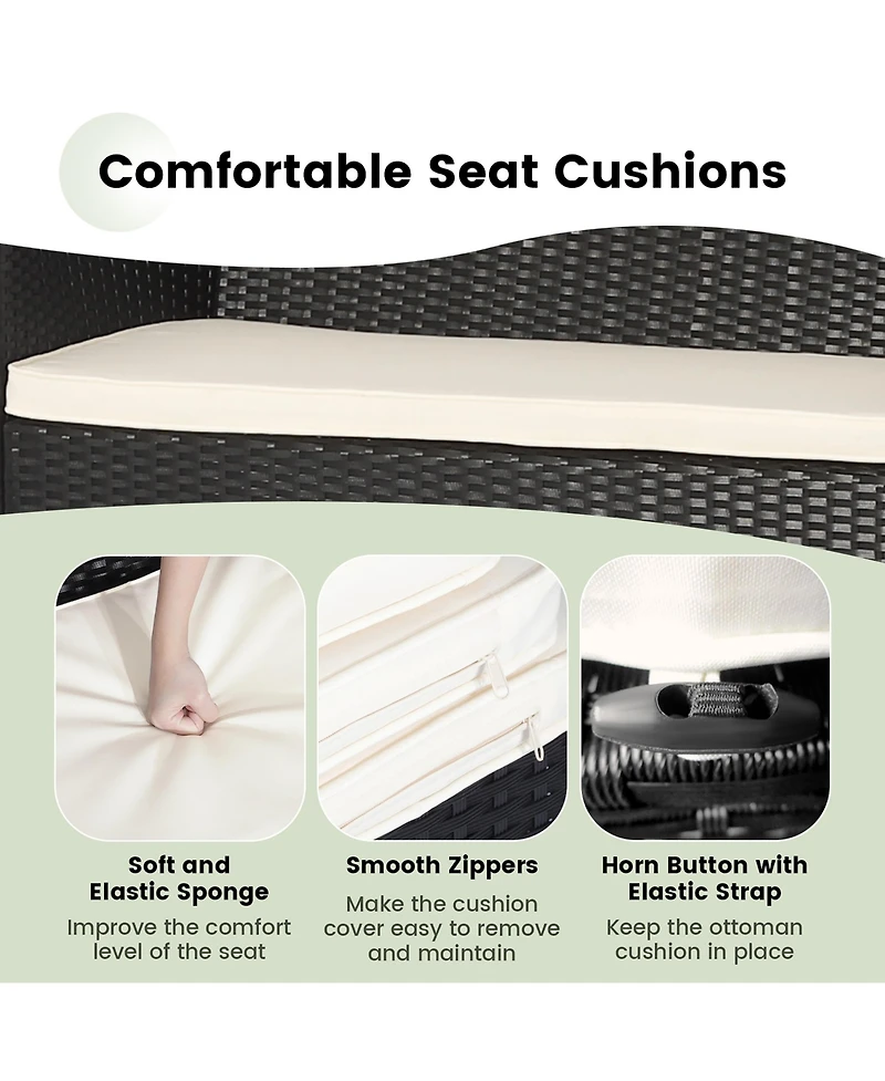 Gymax 7PCS Outdoor Wicker Sofa Set Patio Rattan Sofa Set w/ Coffee Tables & Ottomans