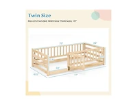 Slickblue Kids Twin Floor Bed with Safety Fence and Playhouse Door - 41