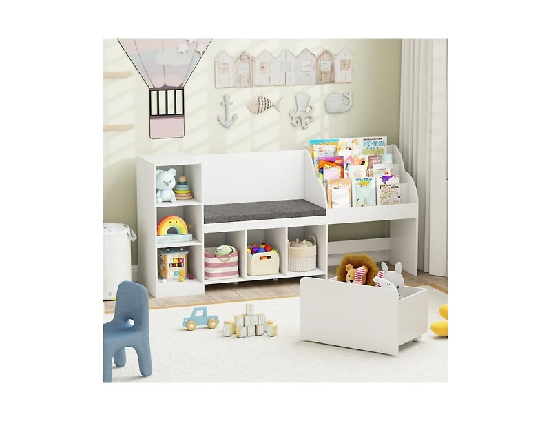 Slickblue Kids 4-in-1 Bookcase and Toy Organizer with Reading Nook
