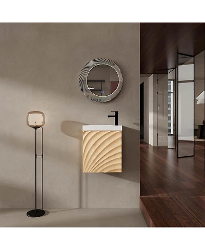 Sillysis Wall Mounted Bathroom Vanity with Resin Sink, Modern 3D Shell Pattern & Soft Close Door, 18.5" Compact Cabinet for Small Bathrooms