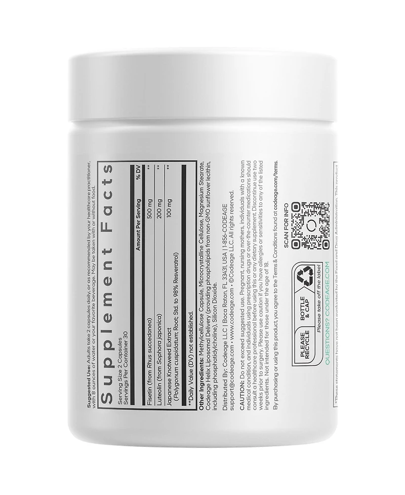 Codeage Liposomal Fisetin 500mg - Resveratrol, Luteolin, Polyphenol Flavonoids - Non-gmo