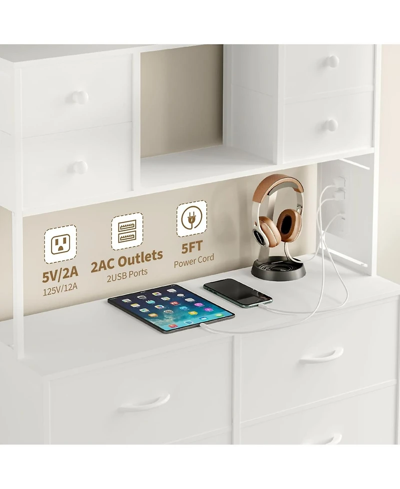 gaomon 12-Drawer Dresser with Power Outlet & Open Shelves - Led Light Wood Top Metal Frame Fabric Dresser for Bedroom, Hallway