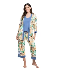 Linea Donatella Women's Printed Long-Sleeve Wrapper, Camisole and Pants, 3-Piece Set