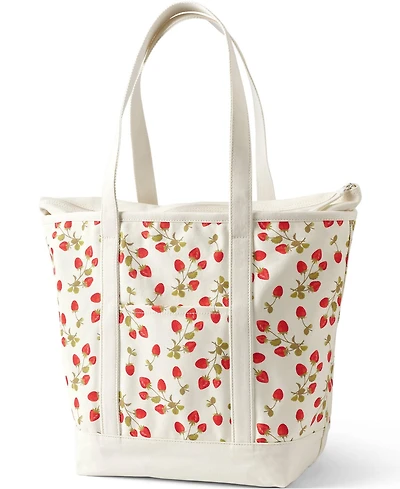 Lands' End Large Print 5 Pocket Zip Top Long Handle Canvas Tote Bag