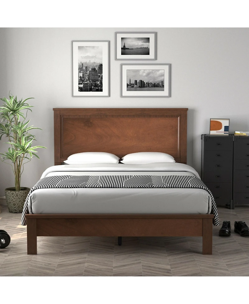 Gymax Bed Frame Platform Slat High Headboard Bedroom Rubber Wood Leg