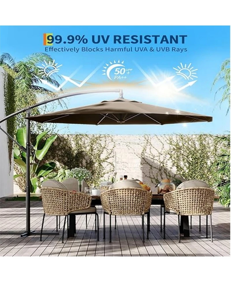 gaomon 10ft Cantilever Hanging Patio Umbrella with Crank & Cross Base