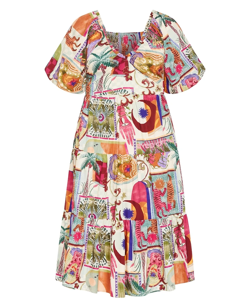 City Chic Women's Plus Simona Print Puff Sleeve Dress